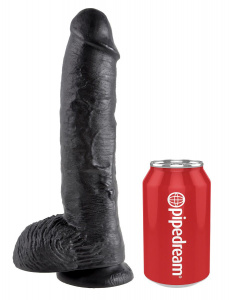 Реалистичный чёрный фаллоимитатор гигант Pipedream King Cock с мошонкой - 25,4 см
