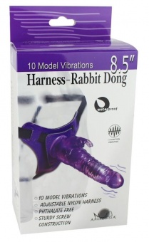 Розовый страпон 10 Mode Vibrations 8.5" Harness Rabbit Dong - 19 см.
