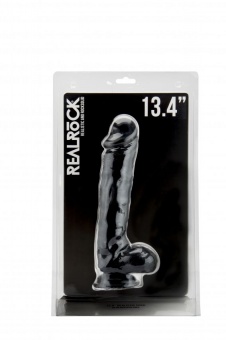 Чёрный фаллоимитатор Realistic Cock 13,4" With Scrotum - 34 см.