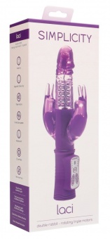 Фиолетовый вибратор Laci с двумя отростками по бокам - 23 см.