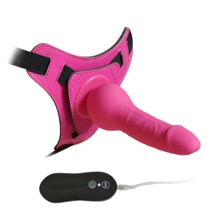 Розовый страпон 10 Mode Vibrations 6.3" Harness Silicone Dildo - 15,5 см.