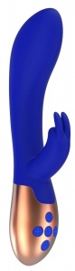 Синий вибратор Opulent с функцией нагрева и клиторальной стимуляцией - 20 см.