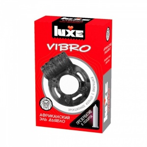 Чёрное эрекционное виброкольцо Luxe VIBRO "Африканский Эль Дьябло" + презерватив