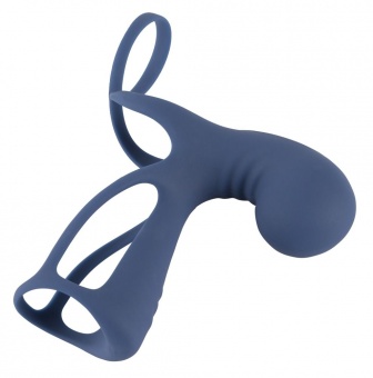 Синяя вибронасадка на пенис Vibrating Cock Sleeve with Ball Ring