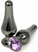 Черная удлиненная анальная пробка с сиреневым кристаллом - 10 см.