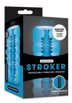 Голубой мастурбатор с вибрацией Zolo Backdoor Squeezable Vibrating Stroker