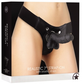 Чёрный страпон Realistic 7 Inch Strap-On - 21,3 см.